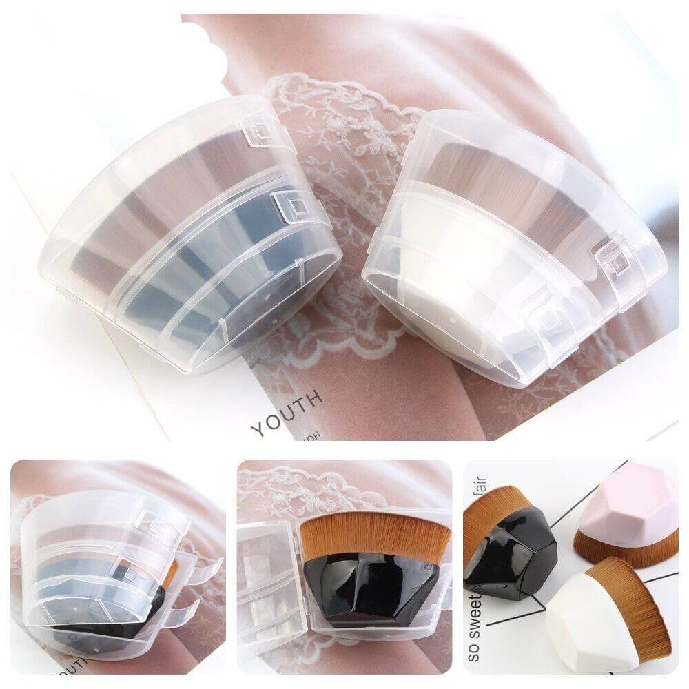 Foundation makeup brush with protective storage box for travel