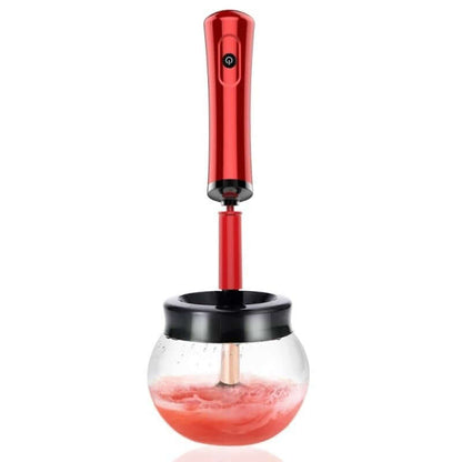 electric makeup brush cleaner usage in red